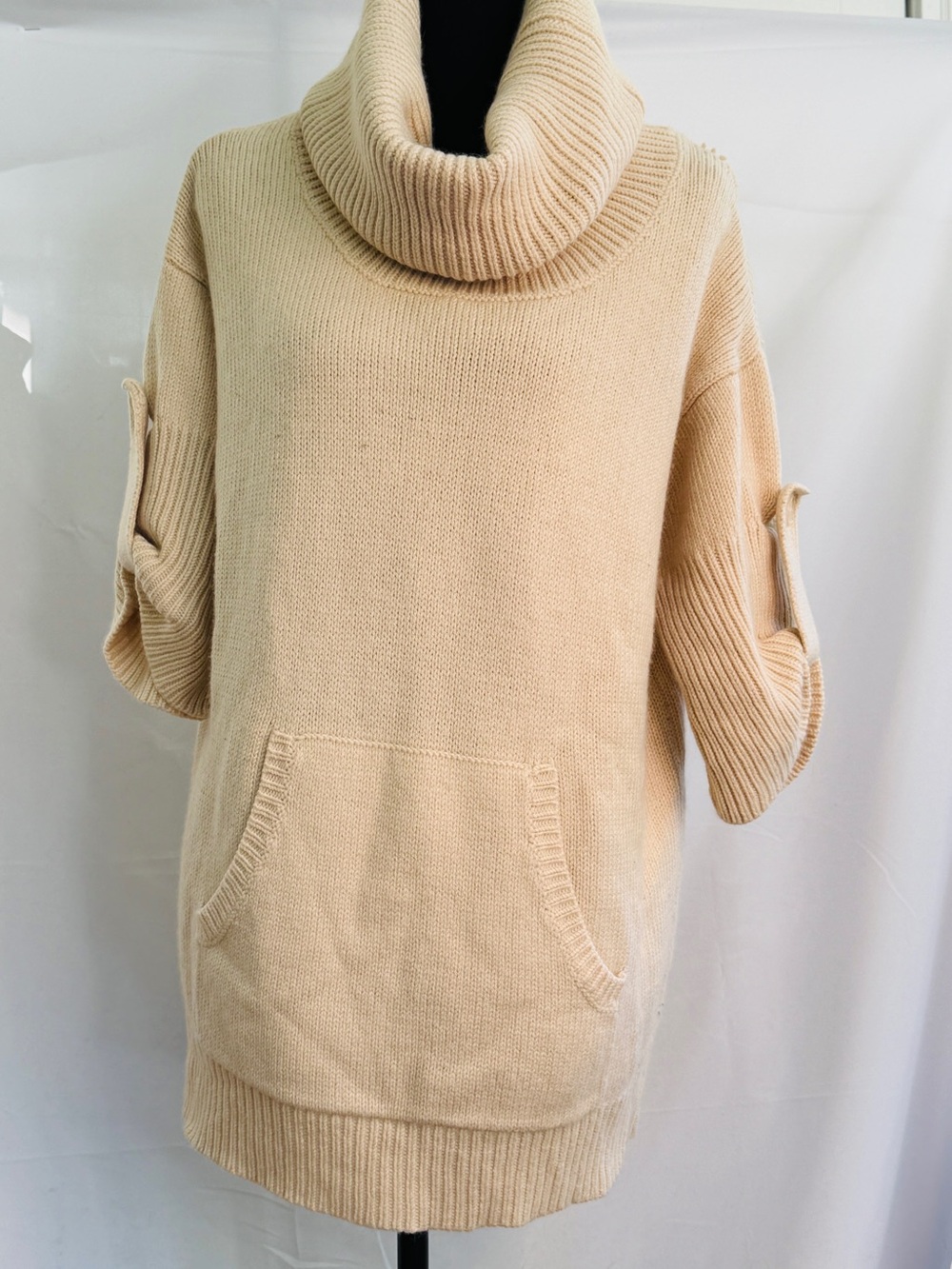 BCBGMaxAzria Cream Cowl Neck Pocket Sweater